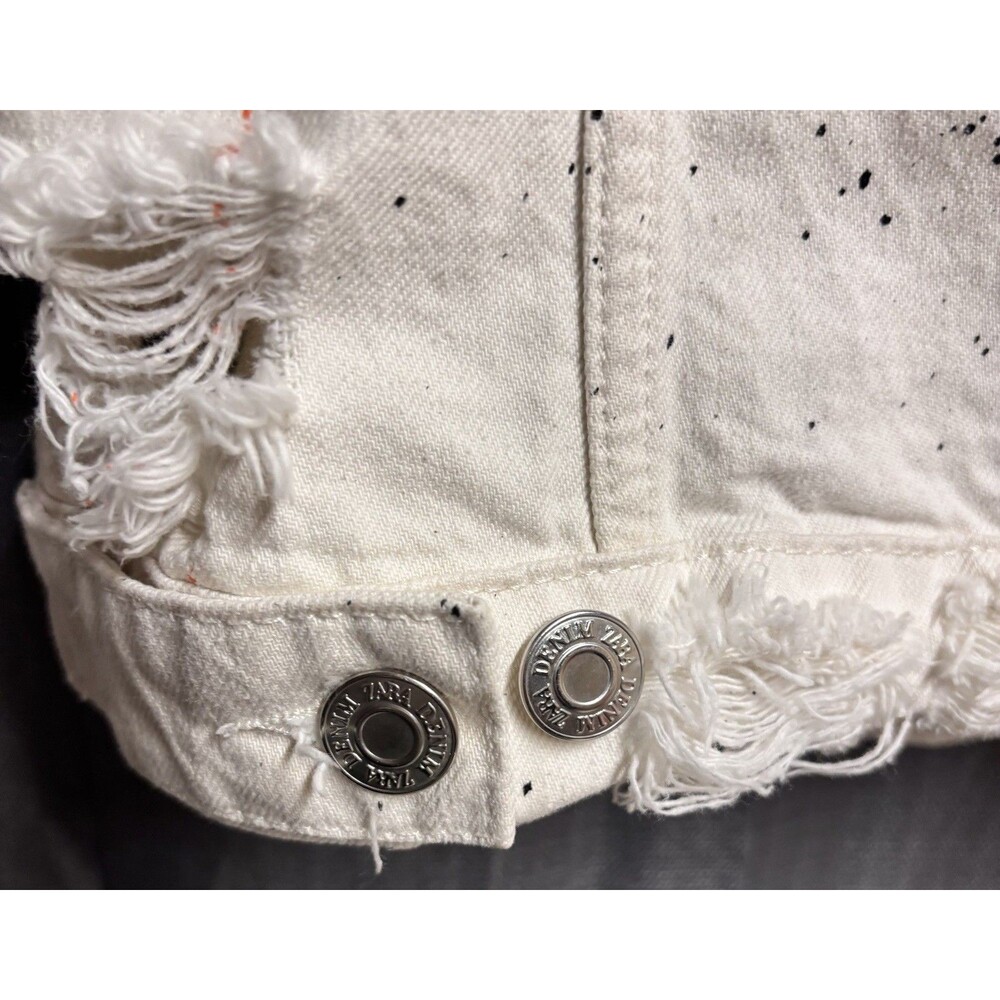 Zara Man Graffiti Paint Splatter Denim Jacket White Streetwear 80s Vibe - Picture 9 of 16